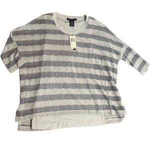 Grace Elements XS Gray & White Striped Knit Top With Layered Hem
